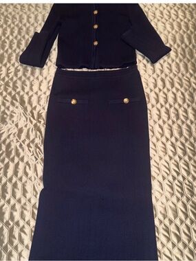 Zara Navy Button-Front Women's Top and skirt